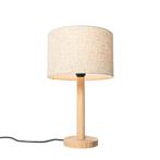Landelijke tafellamp hout met linnen kap beige 25 cm - Mels, Huis en Inrichting, Lampen | Tafellampen, Nieuw, Overige materialen