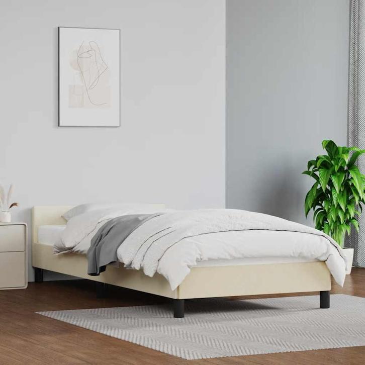 vidaXL Bedframe met hoofdeinde zonder matras 80x200 cm, Huis en Inrichting, Slaapkamer | Bedden, 80 cm, 200 cm, Crème, Eenpersoons