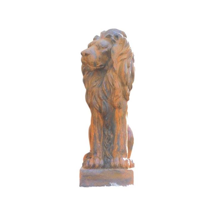 Zittende leeuw - polystone - rechts kijken - oxid, Tuin en Terras, Tuinbeelden, Ophalen of Verzenden