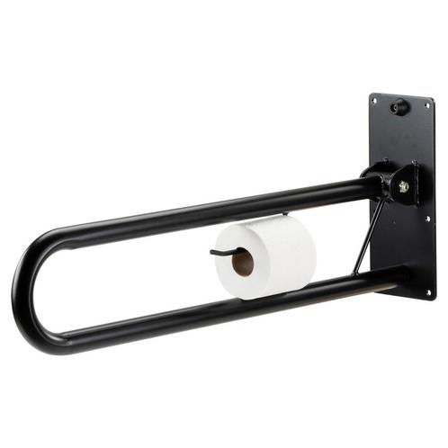 Toiletbeugel opklapbaar 76 cm met toiletrolhouder - Mat zwar, Diversen, Verpleegmiddelen, Ophalen of Verzenden