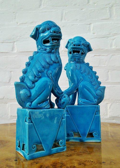 sculptuur, Koppel Foo Dogs - 21 cm - Keramiek, Antiek en Kunst, Curiosa en Brocante
