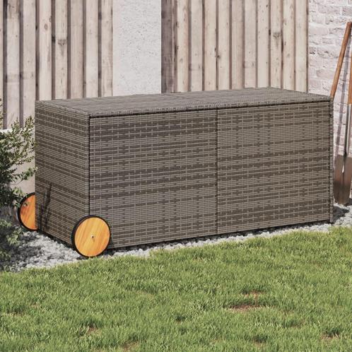 vidaXL Tuinbox met wielen 283 L poly rattan grijs, Tuin en Terras, Overige Tuin en Terras, Nieuw, Verzenden