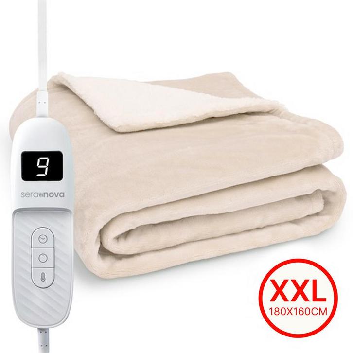 Seranova Elektrische Deken - 180x160cm - Warmtedeken - Beige, Huis en Inrichting, Woonaccessoires | Plaids en Woondekens, Zo goed als nieuw