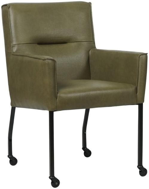 Olijfgroene leren moderne eetkamerstoel - Granada leer Moss, Huis en Inrichting, Stoelen, Eén, Overige kleuren, Nieuw, Leer, Ophalen of Verzenden
