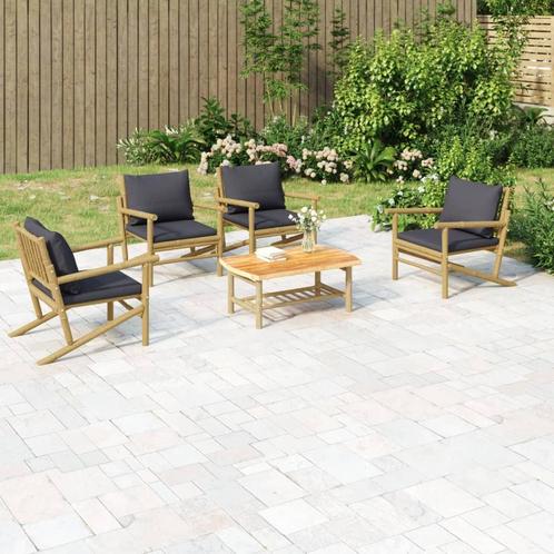 vidaXL 5-delige Loungeset met kussens bamboe donkergrijs, Tuin en Terras, Tuinsets en Loungesets, Loungeset, Nieuw, Hout, Verzenden