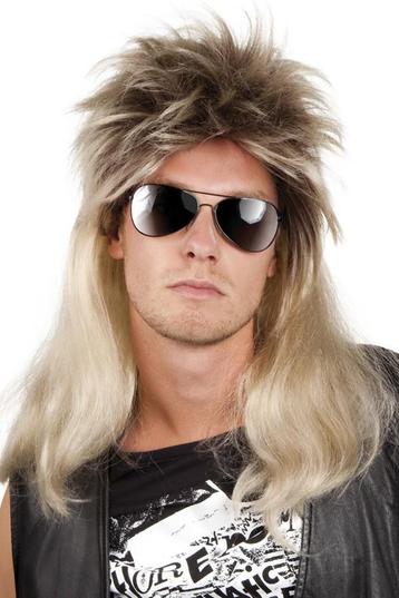 Rocker Pruik Blond Matje Mullet Metal Glamrock Eighties 80s