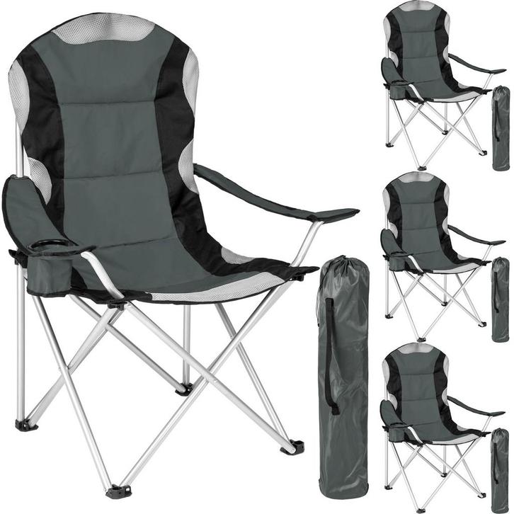Kampeerstoel gestoffeerd - grijs, Set van 4, Caravans en Kamperen, Kampeeraccessoires, Verzenden
