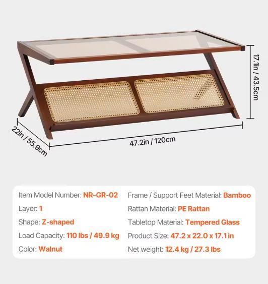 Nieuwe Rotan Salontafel Z-vorm met glazen blad – 50 of 120cm, Huis en Inrichting, Tafels | Salontafels, Nieuw, Verzenden