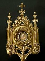 Reliekhouder - Glas, Messing, Textiel - 1850-1900 - Heilige, Antiek en Kunst