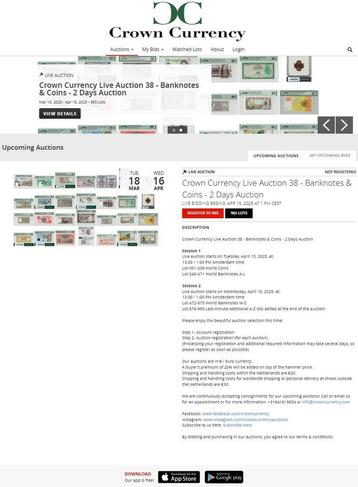 Crown Currency bankbiljetten en munten veiling 38 is online! beschikbaar voor biedingen