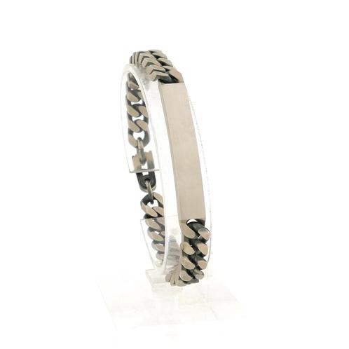 Zilveren robuuste gourmetschakel armband met graveerplaat..., Sieraden, Tassen en Uiterlijk, Armbanden, Overige kleuren, Gebruikt