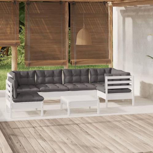 vidaXL 7-delige Loungeset met kussens grenenhout wit, Tuin en Terras, Tuinsets en Loungesets, Loungeset, Nieuw, 7 zitplaatsen