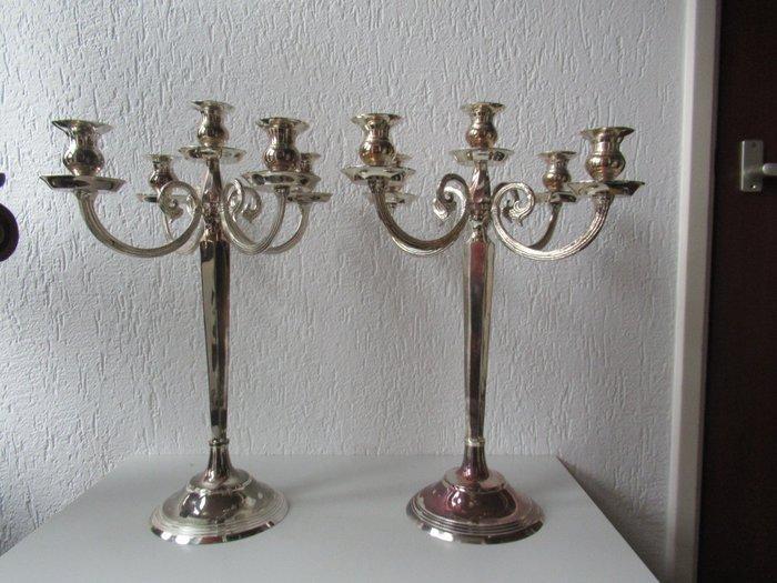 Kandelaar 2 Grote 5 lichts kandelaars (2) - RVS - Chroom, Antiek en Kunst, Curiosa en Brocante