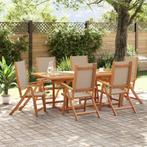 vidaXL 7-delige Tuinset massief acaciahout en textileen, Tuin en Terras, Tuinsets en Loungesets, 6 zitplaatsen, Nieuw, Tuinset