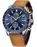 Tyme Florence Heren Horloge - 45mm Blauw/Bruin - Horloges, Ophalen of Verzenden, Zo goed als nieuw