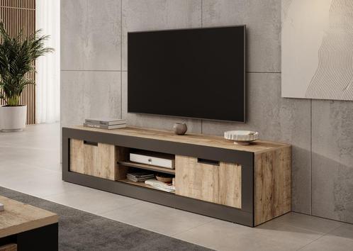 TV-Meubel eiken zwart 180cm| Industrieel | 2 schuifdeuren, Huis en Inrichting, Kasten | Televisiemeubels, 150 tot 200 cm, 25 tot 50 cm