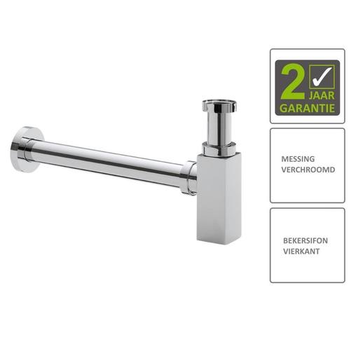 BWS Bekersifon Luxe Vierkant 5/4 Chroom (Inclusief Muurbuis, Doe-het-zelf en Verbouw, Sanitair, Overige typen, Nieuw, Chroom, Ophalen of Verzenden