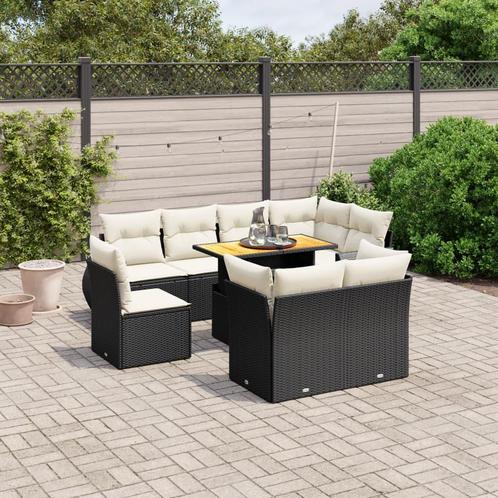vidaXL 9-delige Loungeset met kussens poly rattan zwart, Tuin en Terras, Tuinsets en Loungesets, Loungeset, Nieuw, Rotan, Verzenden