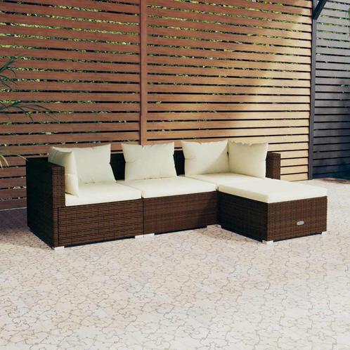 vidaXL 4-delige Loungeset met kussens poly rattan bruin, Tuin en Terras, Tuinsets en Loungesets, Loungeset, Nieuw, Rotan, Verzenden