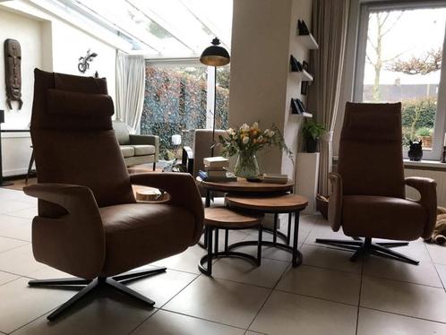 leren relaxfauteuils met desgin armleuning - bruin leer - E, Huis en Inrichting, Fauteuils, 75 tot 100 cm, Nieuw, 50 tot 75 cm