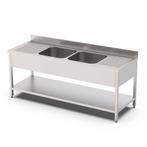 HCB Spoeltafel - dubbele spoelbakken midden - 200 cm - RVS, Verzenden, Nieuw in verpakking, RVS Meubilair