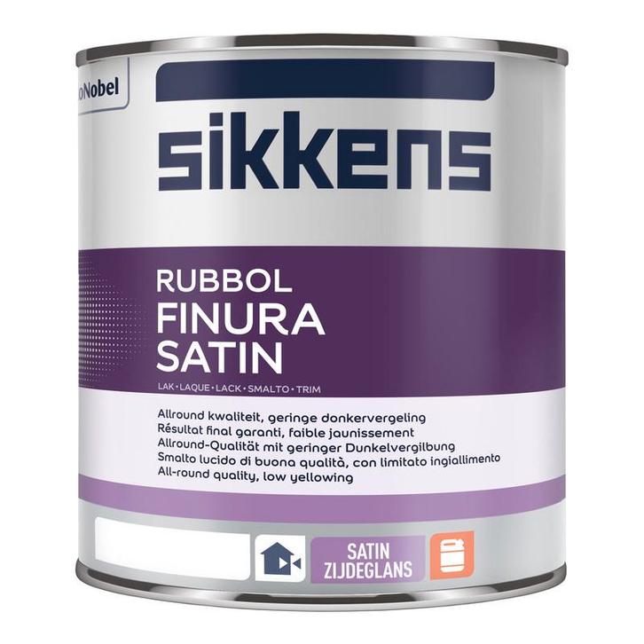 Sikkens Rubbol Finura Satin RAL 9016 | Verkeerswit 1L, Doe-het-zelf en Verbouw, Verf, Beits en Lak, Verf, Wit, Nieuw, Minder dan 5 liter