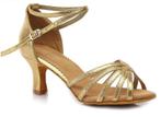 Latin Salsa Dames Dansschoenen in Licht goud glitter satijn, Ophalen of Verzenden, Nieuw, Schoenen
