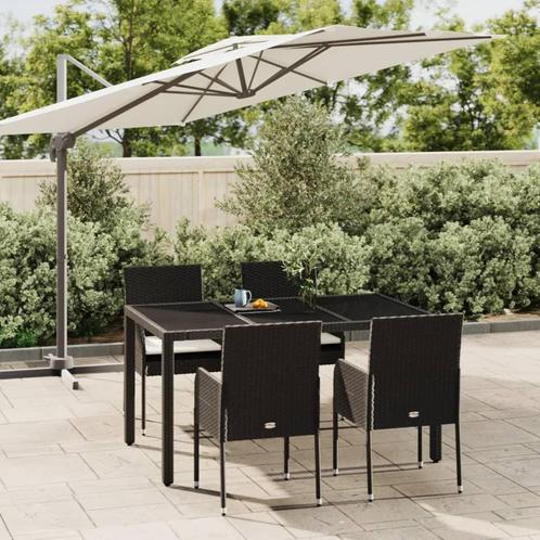 vidaXL 5-delige Tuinset met kussens poly rattan zwart, Tuin en Terras, Tuinsets en Loungesets, Tuinset, Nieuw, 4 zitplaatsen, Rotan