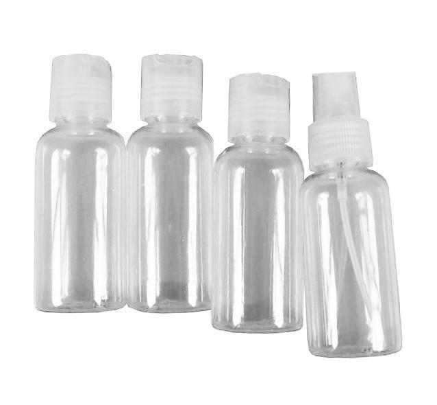 Set van 4 reisflesjes met druk- en spuit-dop, Doe-het-zelf en Verbouw, Gereedschap | Handgereedschap, Nieuw, Ophalen of Verzenden