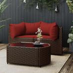 vidaXL 3-delige Loungeset met kussens poly rattan bruin, Tuin en Terras, Tuinsets en Loungesets, Verzenden, Nieuw, Rotan, Loungeset