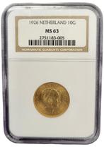 Gouden Wilhelmina 10 gulden 1926 MS63 NGC gecertificeerd, Goud, Losse munt, Verzenden