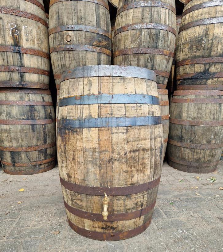 Houten regenton met messing kraan - whiskyvat - eiken, Tuin en Terras, Regentonnen, 150 liter of meer, Met kraantje, Nieuw, Hout