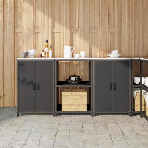 vidaXL Keukenopslag set 3 pcs Zwart 180 x 50 x 92 cm, Huis en Inrichting, Keuken | Keukenelementen, Zwart, Nieuw, Verzenden