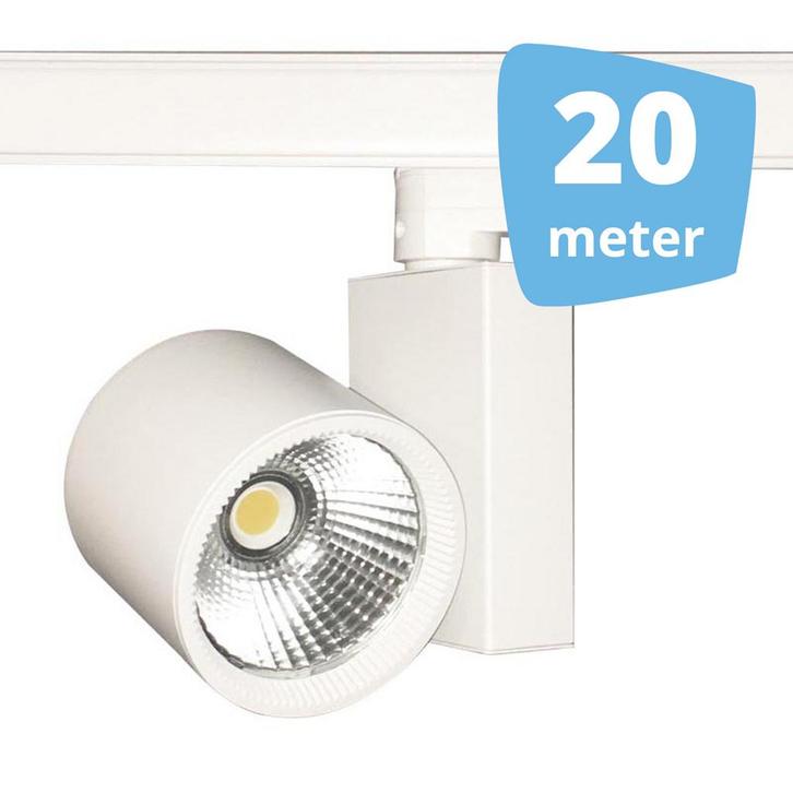 20x 30W LED Track Spot Spirit Wit 3500K Warmwit + 20m rails, Zakelijke goederen, Kantoor en Winkelinrichting | Winkel en Inventaris