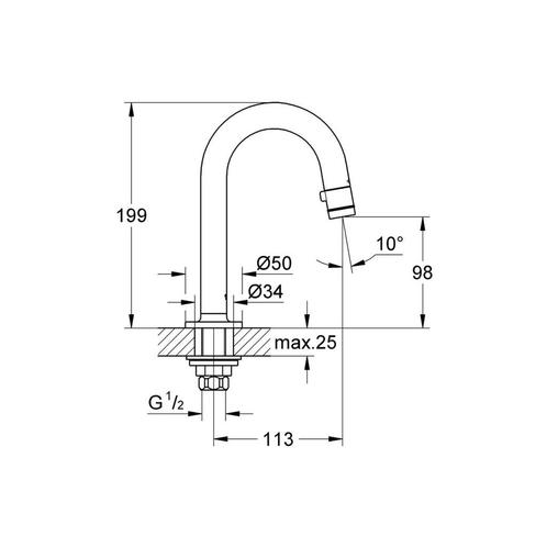 Fonteinkraan Grohe Universal 1/2 Met C-Uitloop Supersteel, Doe-het-zelf en Verbouw, Sanitair, Ophalen of Verzenden