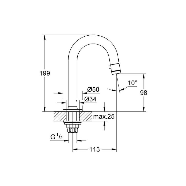 Fonteinkraan Grohe Universal 1/2 Met C-Uitloop Supersteel, Doe-het-zelf en Verbouw, Sanitair, Ophalen of Verzenden