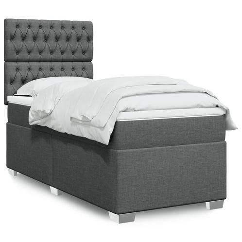 vidaXL Boxspring met matras stof donkergrijs 90x200 cm, Huis en Inrichting, Slaapkamer | Bedden, 90 cm, 200 cm, Grijs, Eenpersoons