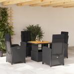 vidaXL 5-delige Tuinset met kussens poly rattan zwart, 4 zitplaatsen, Nieuw, Tuinset, Verzenden