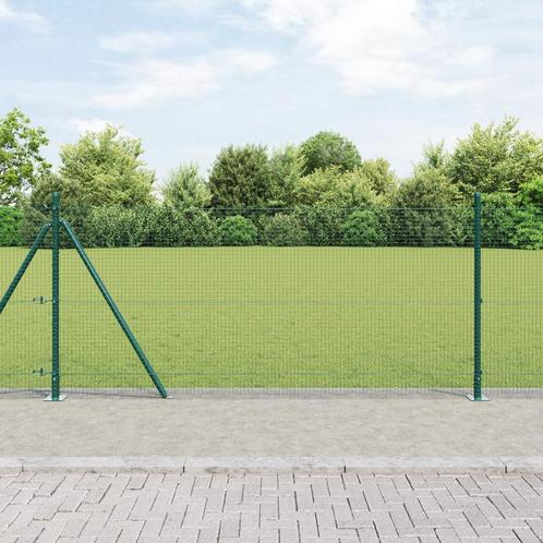 vidaXL Gelaste Draadhek met 7 Flenshekpalen Groen 0.8x10 m, Tuin en Terras, Schuttingen, Nieuw, IJzer, Verzenden