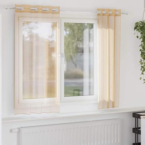 vidaXL Gordijnen Voile met doorvoertules 2 st zand, Huis en Inrichting, Stoffering | Gordijnen en Lamellen, Bruin, Nieuw, Verzenden