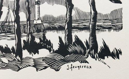 Jean Feugereux (1923-1992) - Le phare - Gravure sur bois, Antiek en Kunst, Antiek | Overige Antiek