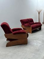 Zitgroep - Fluweel, Eik - Fauteuil & bankstel, Antiek en Kunst, Antiek | Meubels | Stoelen en Banken