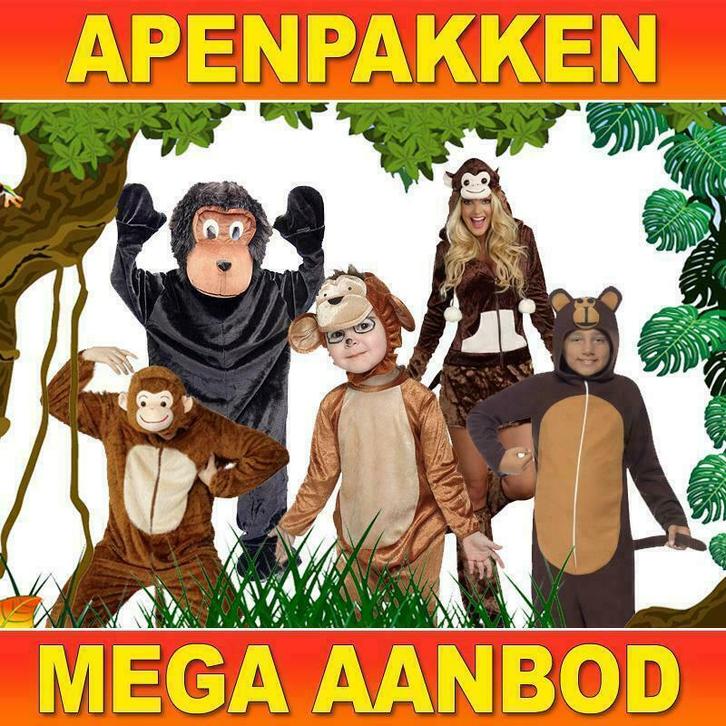 Apenpak - Mega aanbod apen kostuums volwassenen & kinderen, Kinderen en Baby's, Carnavalskleding en Verkleedspullen, Nieuw, Ophalen of Verzenden