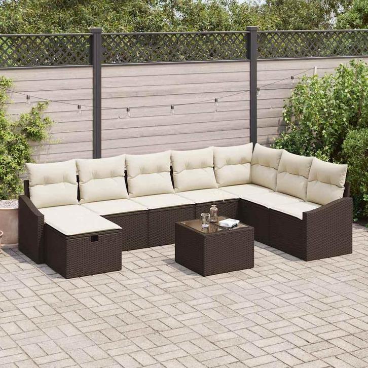vidaXL Tuin Sofa Set met kussen met opslag 9 pcs poly rattan, Tuin en Terras, Tuinsets en Loungesets, Nieuw, Rotan, Verzenden