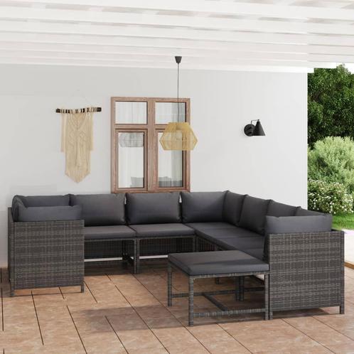 vidaXL 9-delige Loungeset met kussens poly rattan grijs, Tuin en Terras, Tuinsets en Loungesets, Loungeset, Nieuw, Rotan, Verzenden