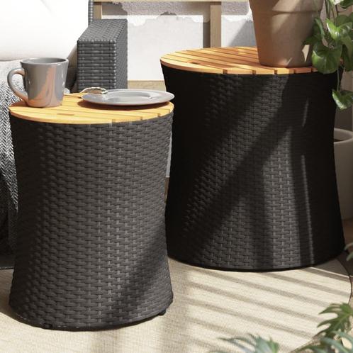 vidaXL Tuinbijzettafels 2 st met houten blad poly rattan, Tuin en Terras, Tuintafels, Nieuw, Verzenden
