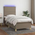 vidaXL Boxspring met matras en LED stof taupe 100x200 cm, Huis en Inrichting, 100 cm, Eenpersoons, Verzenden, Nieuw