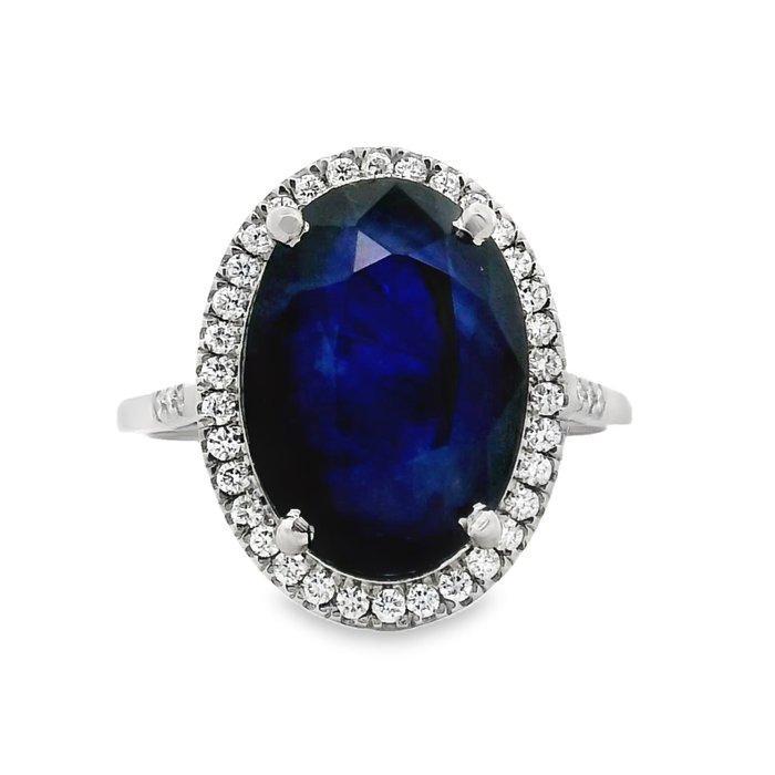 Ring Platina - 8.79ct. tw. Saffier - Diamant, Sieraden, Tassen en Uiterlijk, Ringen