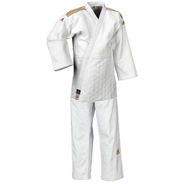 Adidas judopak J350 | Wit-goud (Maat: 150), Sport en Fitness, Vechtsporten en Zelfverdediging, Vechtsportpak, Nieuw, Judo, Verzenden