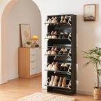 Schoenenkast Lund met 5 kleppen spiegeldeuren zwart 169x60x2, Huis en Inrichting, Kasten | Schoenenkasten, Verzenden, Nieuw